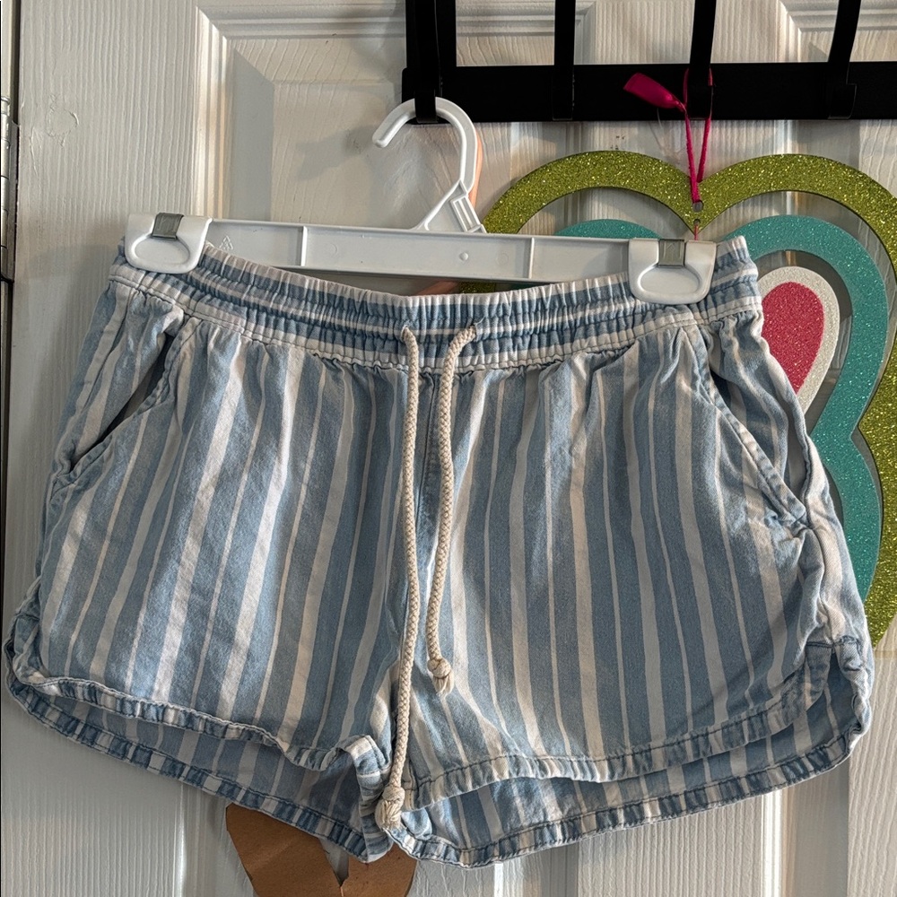 Aerie Blue and White Striped Cotton Shorts